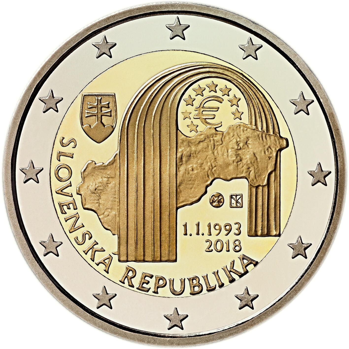 Banknotes and coins, 25th anniversary of the establishment of the Slovak Republic