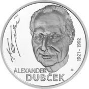 Strieborná zberateľská eurominca v nominálnej hodnote 10 eur - 100. výročie narodenia Alexandra Dubček