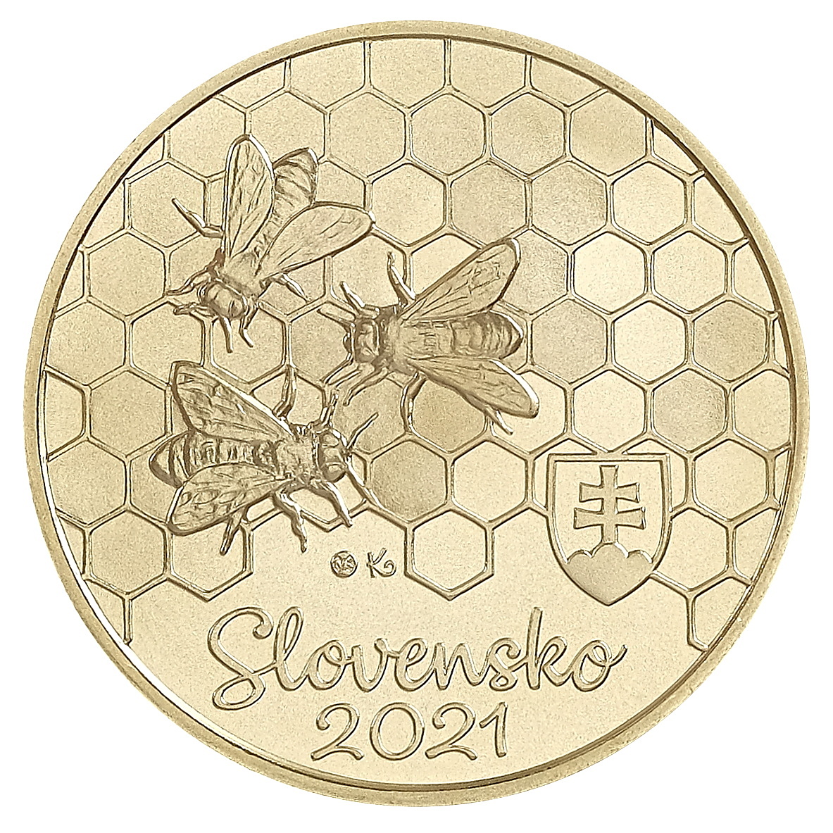 Zberateľská eurominca z obyčajných kovov v nominálnej hodnote 5 eur s tematikou Fauna a flóra na Slovensku – včela medonosná