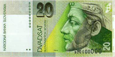 Banknotes and coins, 20 Sk Banknote Description
