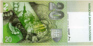 Banknotes and coins, 20 Sk Banknote Description