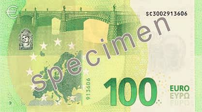 100 € bankovka - rubová strana