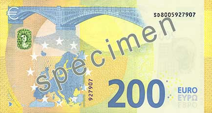 200 € bankovka - rubová strana