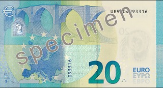 Rubová strana bankovky 20 €