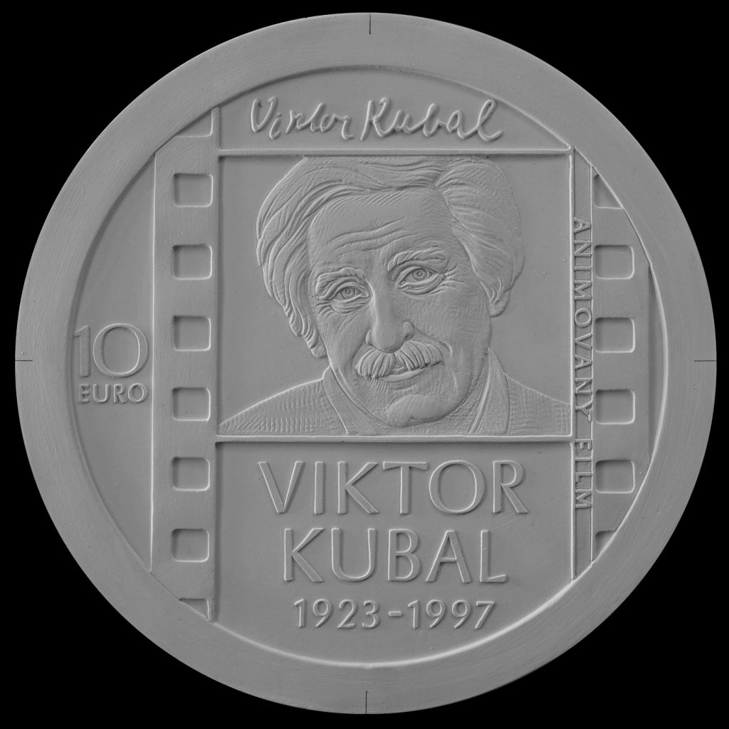 Sadrový reverz návrhu: filmový pás s portrétom Viktora Kubala