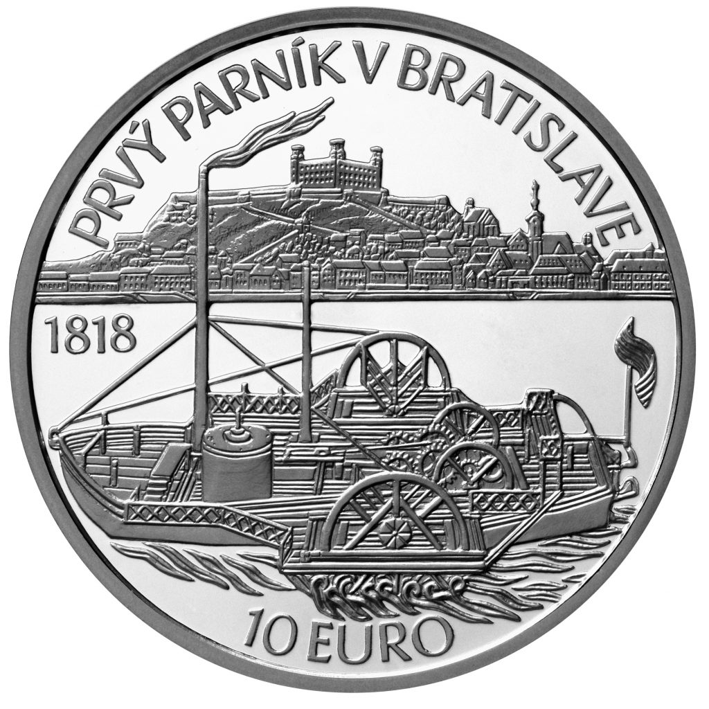 Banknotes and coins, 200th anniversary of the first time a steamer sailed on the Danube River in Bratislava