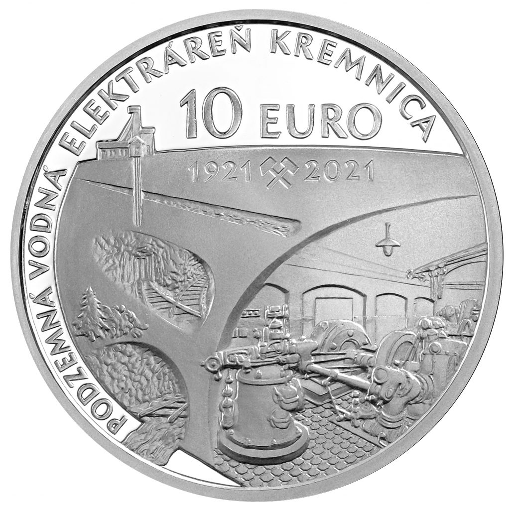 Banknotes and coins, 100th anniversary of the underground hydroelectric power plant in Kremnica