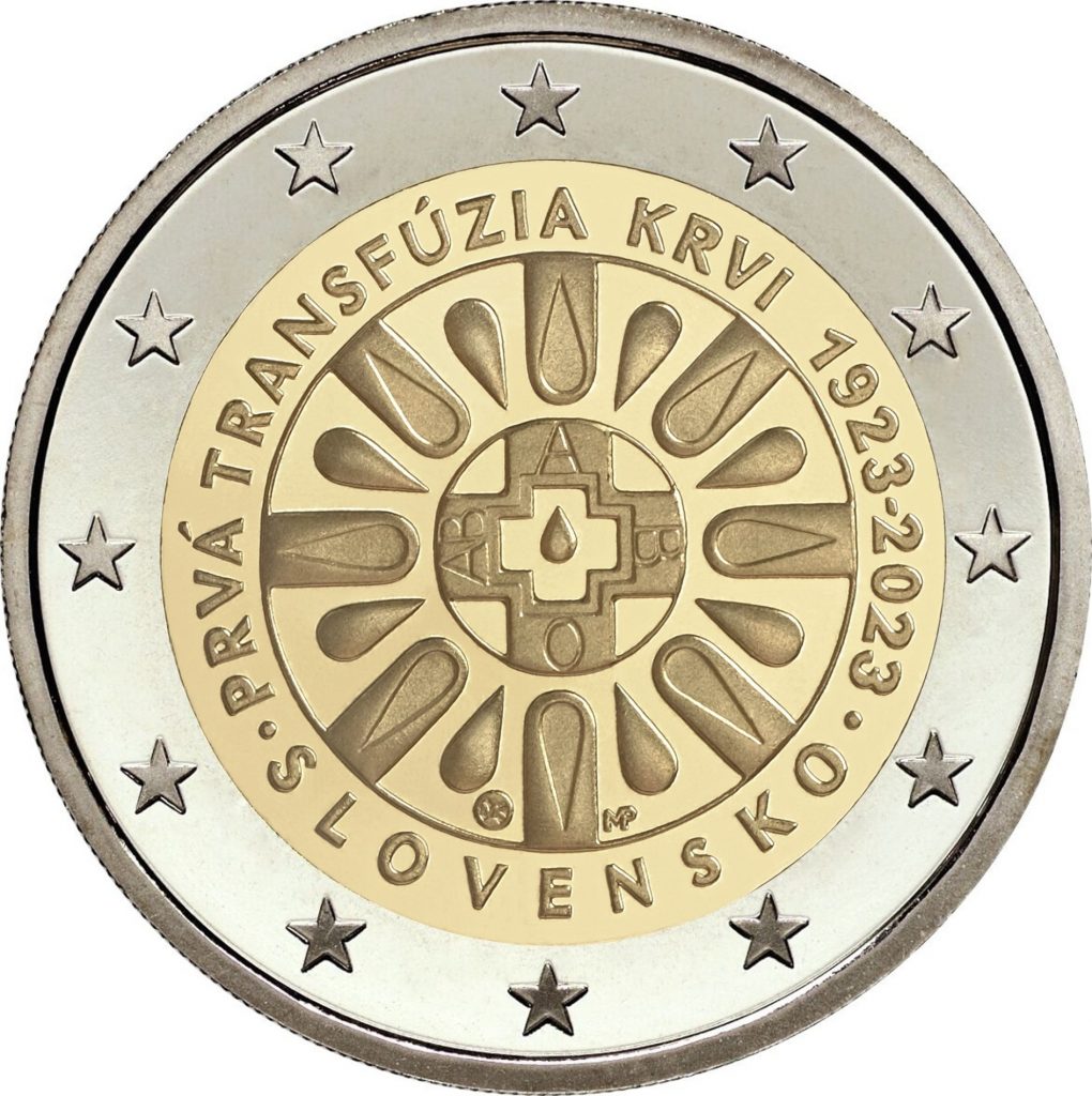 Oznámenie termínu emisie pamätnej euromince v nominálnej hodnote 2 eurá „Prvá transfúzia krvi na Slovensku – 100. výročie“