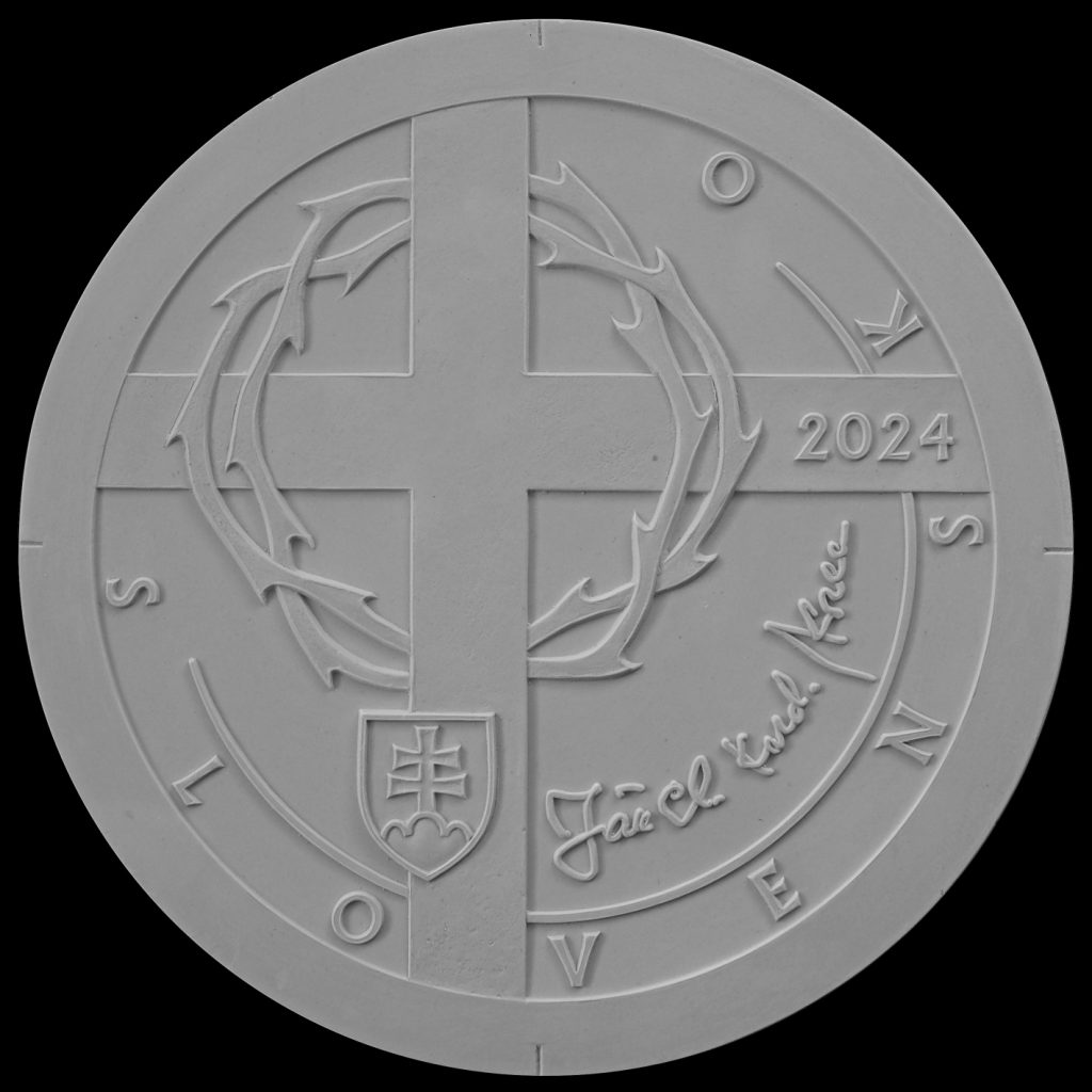 Sadrový averz návrhu:  fragment  kríža s tŕňovou korunou
