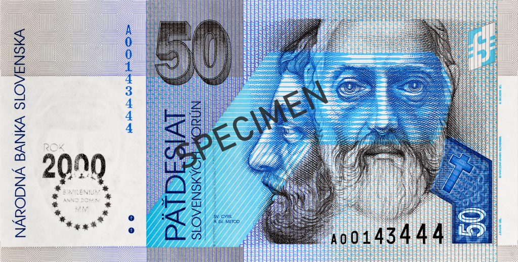 Lícna strana bankovky s metalizovanou striebornou fóliou Bimilénium