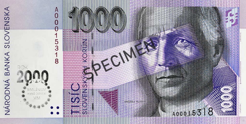 Lícna strana bankovky s metalizovanou striebornou fóliou Bimilénium